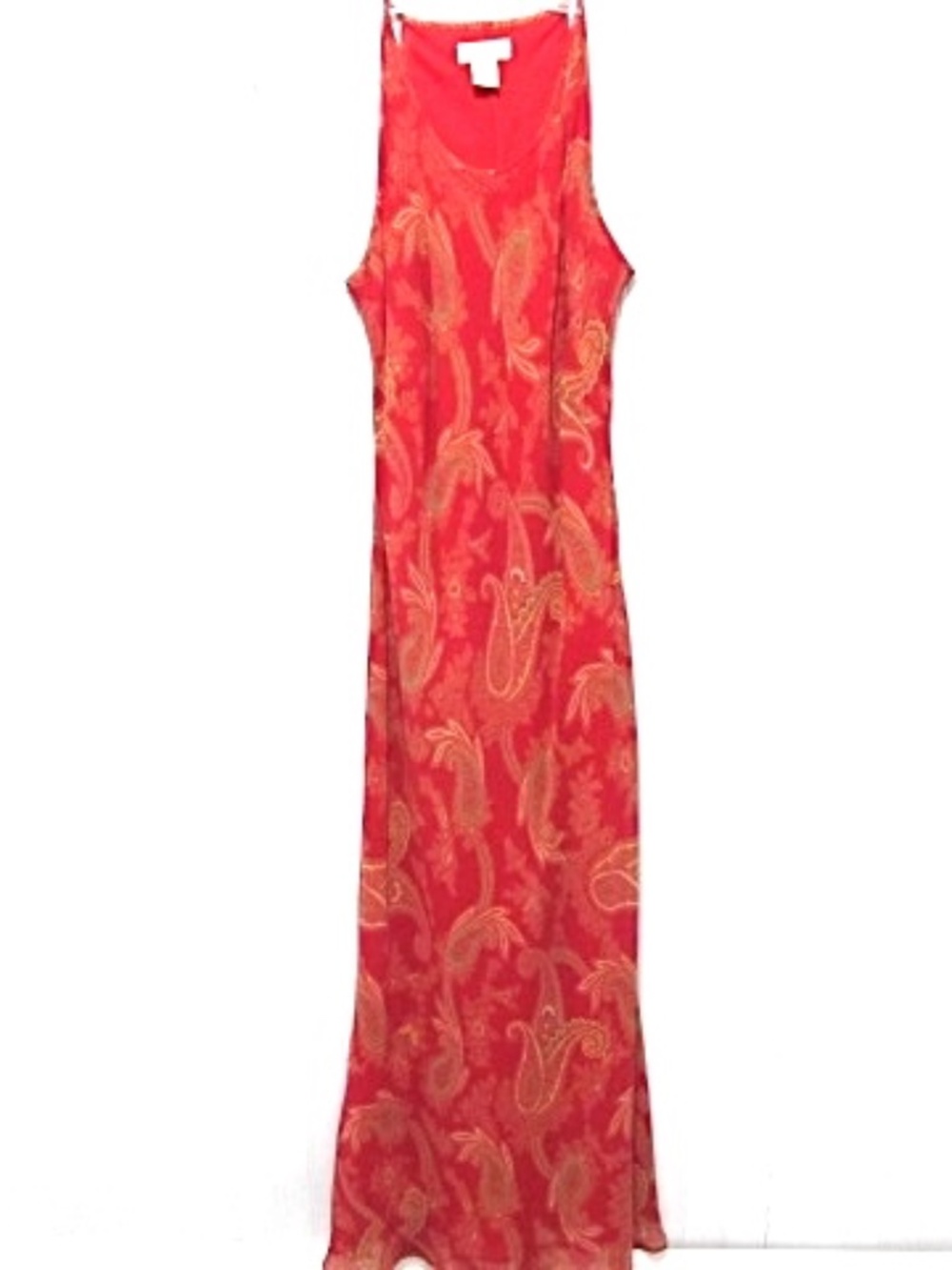 Ann Taylor Vintage Red Paisley Sheer Silk Maxi Dress, Size 6